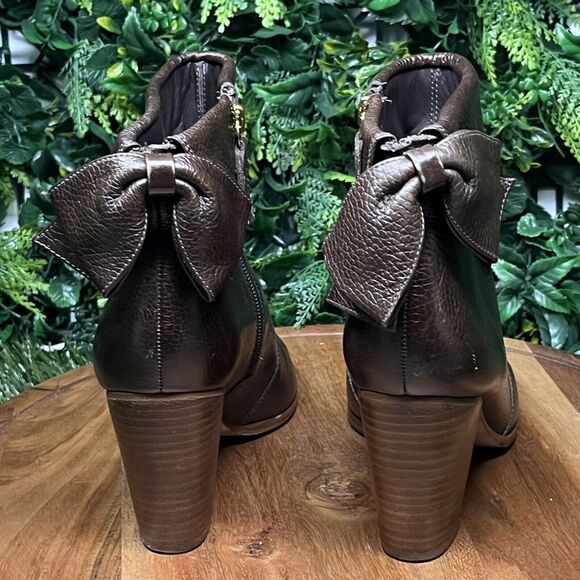 KATE SPADE NEW YORK Bootie Women 9 1/2 Brown Lanise Bow Back‎ Leather Ankle 1839 - Picture 10 of 13